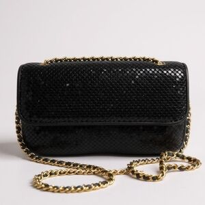 Vintage WHITING & DAVIS Metal Mesh Bag Gold Leather Chain Crossbody Clutch